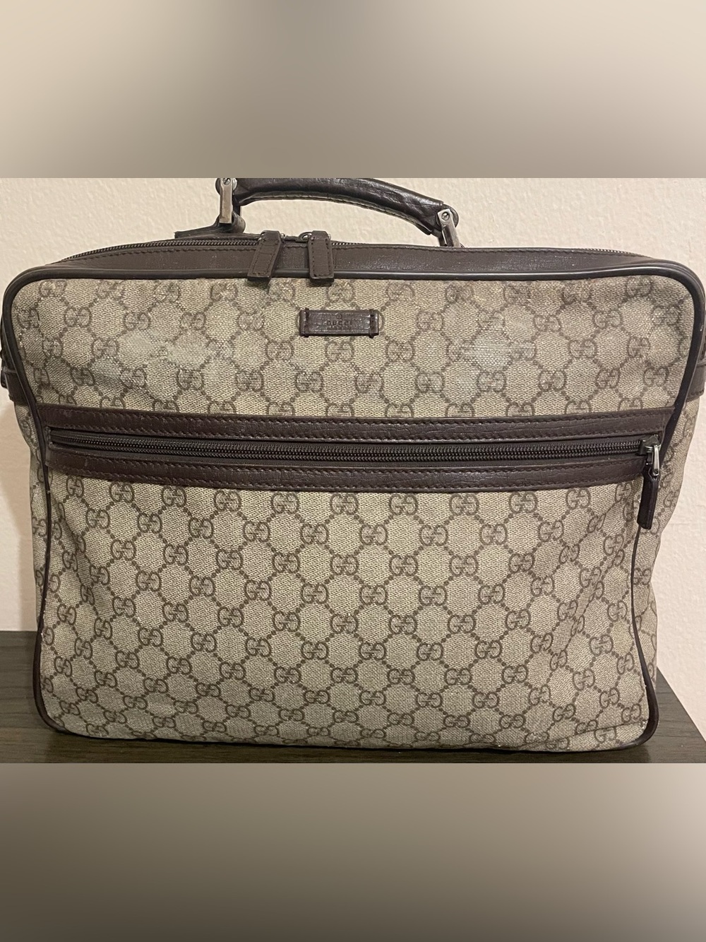 Gucci Brown GG Supreme Canvas Two-way Bag with Dark Brown Trim